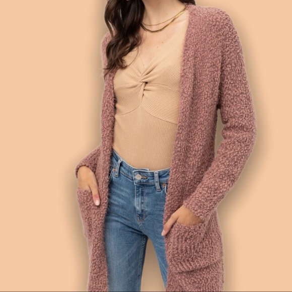 Cotton Candy Popcorn Soft Cozy Pocket Open Sweater - Picture 3 of 7